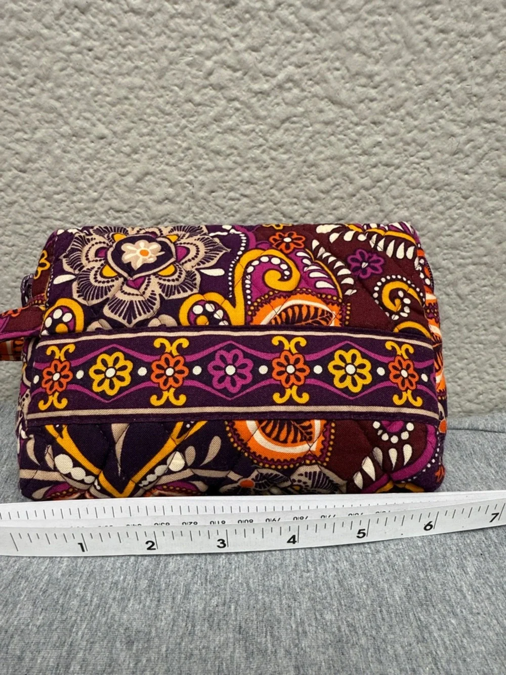 Quilted Floral Paisley Cosmetic Bag - Purple & Orange